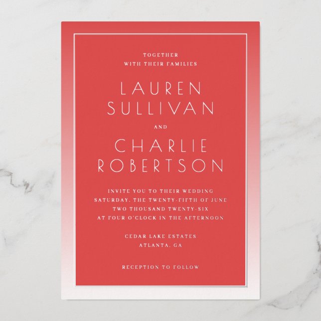 Elegant Red Gradient Wedding Invitation Foil Invitation (Front)