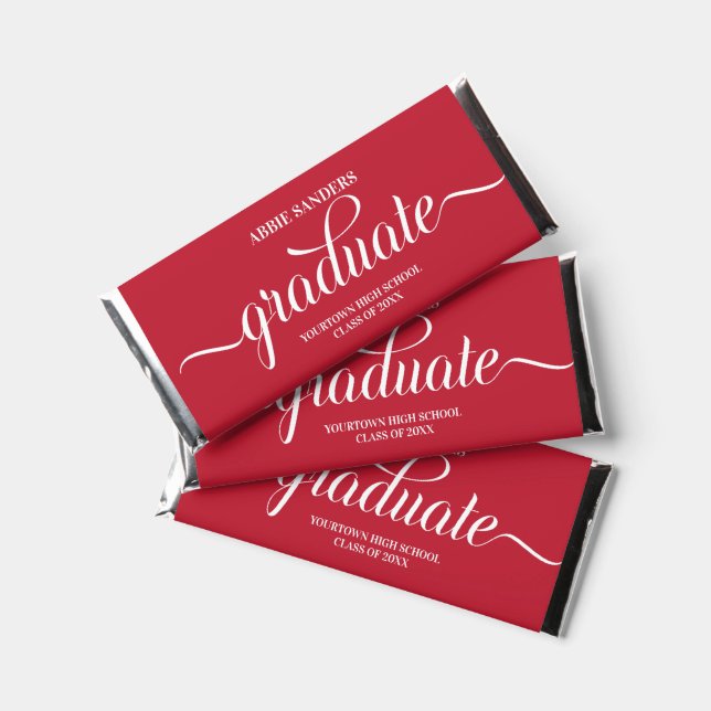 Elegant Red Graduation Name School Year    Hershey Bar Favors (Front)