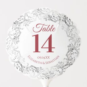 Elegant Red & Gray Frilly Wedding Table Number Balloon