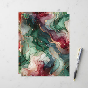 Elegant Red & Green Alcohol Ink Scrapbook Paper