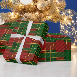 Elegant Red, Green and Gold Christmas Plaid Wrapping Paper