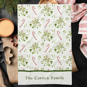 Elegant Red & Green Christmas Botanical Kitchen Towel