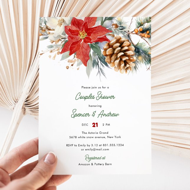 Elegant Red Green Christmas Couples Shower Invitation (Creator Uploaded)