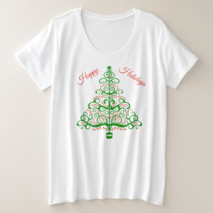 Elegant Red Green Christmas Tree Plus Size T-Shirt