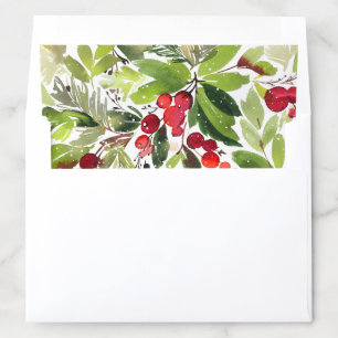 Elegant Red Green Christmas Watercolor Greenery Envelope Liner