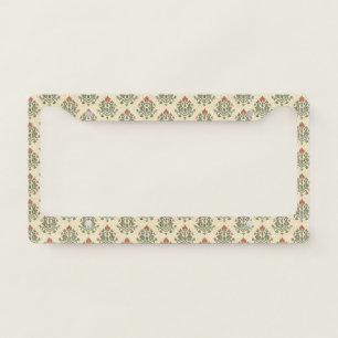 Elegant Red Green Damask Vintage Distressed License Plate Frame