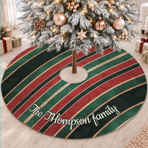 Elegant Red Green Festive Christmas Striped Brushed Polyester Tree Skirt