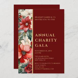 Elegant Red Green Floral Charity Event Gala Party Invitation