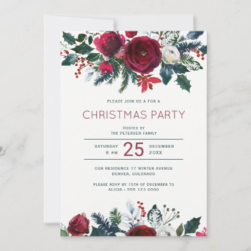 Elegant red green floral Christmas party