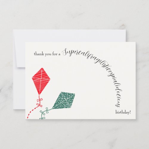 Elegant Red Green Flying Kite Sky Birthday Thank You Card