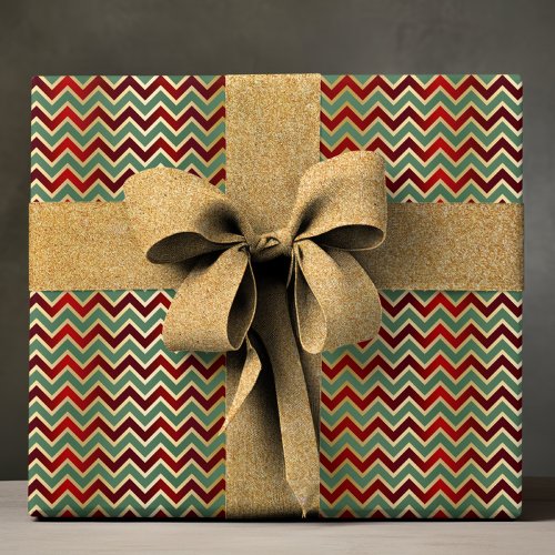 Elegant Red Green Geometric Chevron Luxury Pattern Wrapping Paper