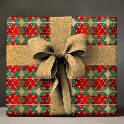 Elegant Red Green Geometric Star Luxury Pattern Wrapping Paper