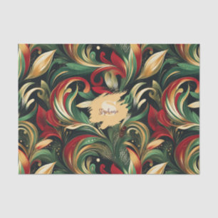 Elegant Red, Green & Gold Abstract Paisley Leaves Tissue Paper
