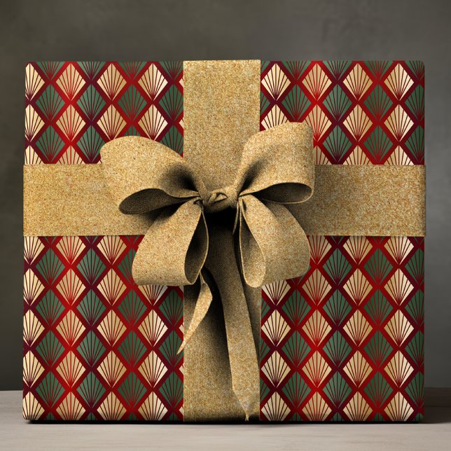 Elegant Red Green Gold Art Deco Luxury Pattern Wrapping Paper (Creator Uploaded)