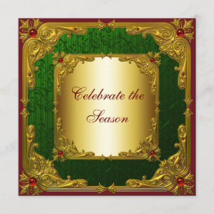 Elegant Red Green Gold Christmas Party Invitation