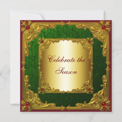 Elegant Red Green Gold Christmas Party Personalized Invitations
