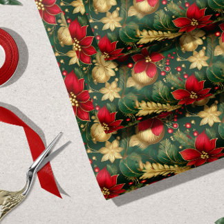 Elegant Red Green Gold Ornate Christmas | Wrapping Paper