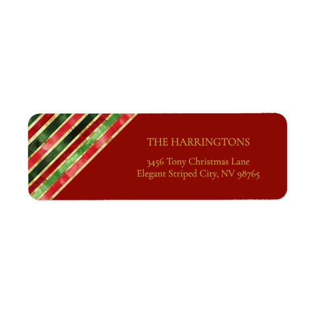Elegant Red Green Gold Stripes Christmas Label (Front)