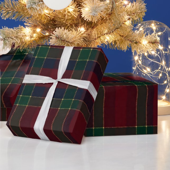 Elegant Red Green Gold Tartan Christmas Wrapping Paper (Holidays)