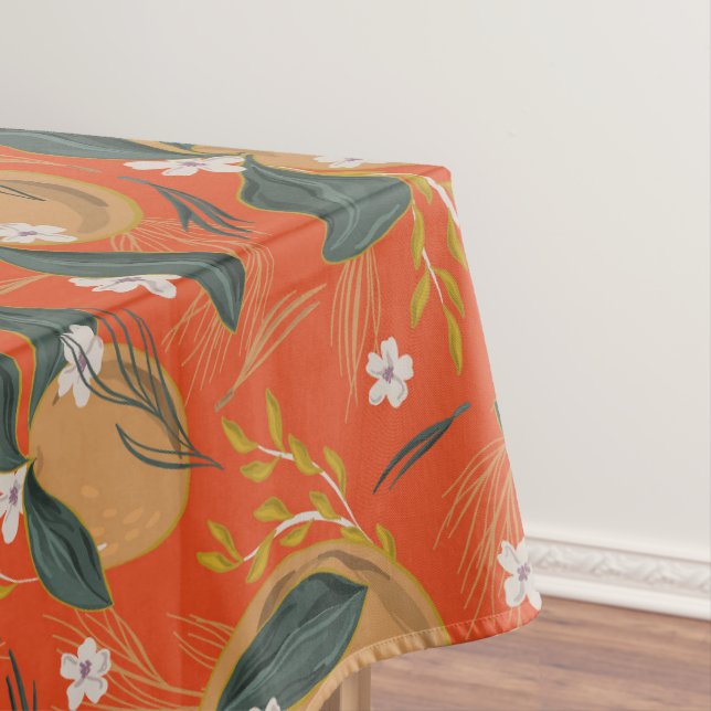 Elegant Red Green Gold Winter Fruit Holiday Tablecloth (In Situ)