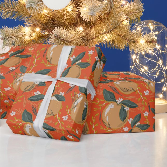 Elegant Red Green Gold Winter Fruit Holiday Wrapping Paper (Holidays)