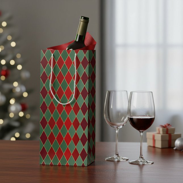 Elegant Red Green Harlequin Wine Gift Bag (Creator Uploaded)