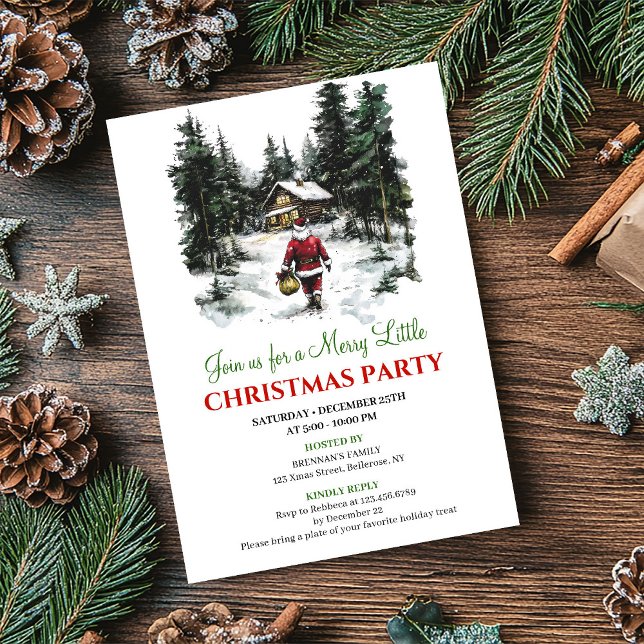Elegant Red Green Holiday Scene Christmas Invite (Elegant Red Green Holiday Scene Christmas Invite)