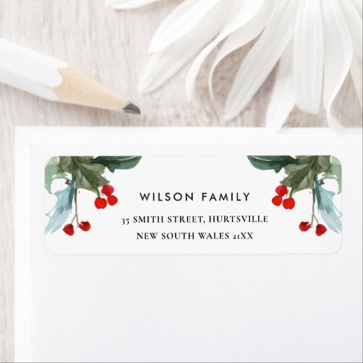 ELEGANT RED GREEN HOLLY BERRY NEW YEAR ADDRESS LABEL | Zazzle