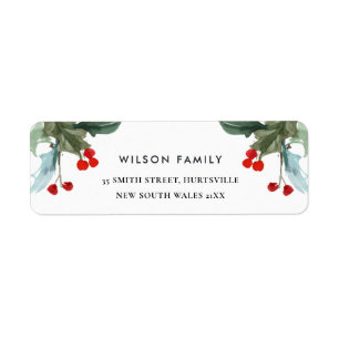 ELEGANT RED GREEN HOLLY BERRY  NEW YEAR ADDRESS LABEL