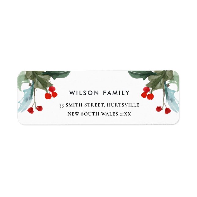 ELEGANT RED GREEN HOLLY BERRY  NEW YEAR ADDRESS LABEL (Front)