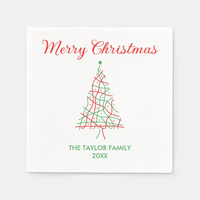 Elegant Red & Green Lines Merry Christmas Party Napkins (Front)