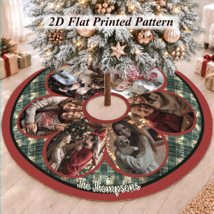 Elegant red green multiple photos christmas brushed polyester tree skirt