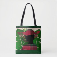 Elegant Red Green Palms Patterned Tote Bag
