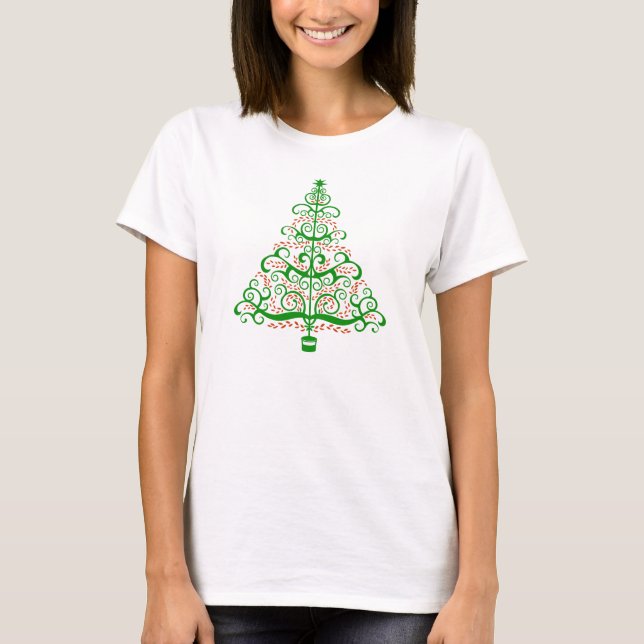 Elegant Red Green Retro Christmas Tree T-Shirt (Front)