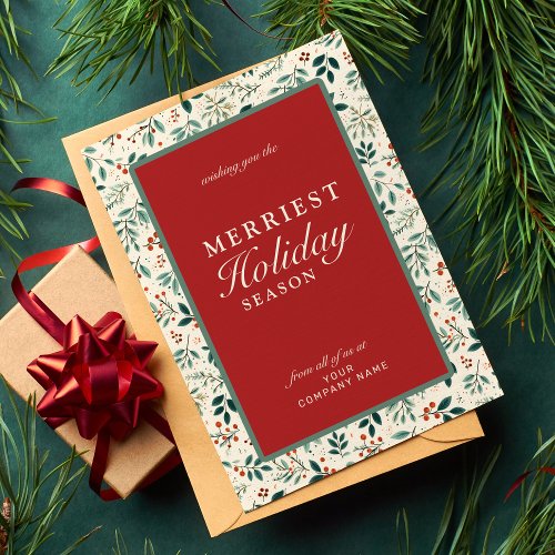 Elegant red green retro typography business holiday card