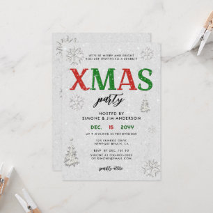 Elegant Red Green Rhinestones Christmas Party Invitation