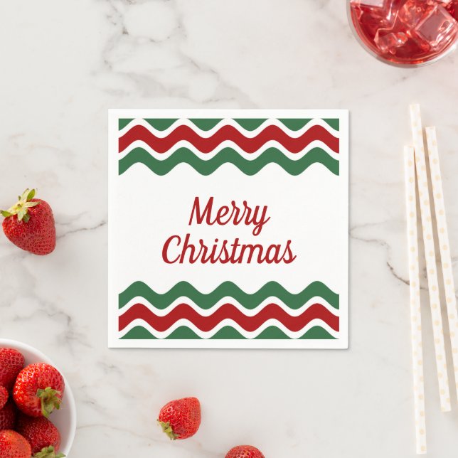 Elegant Red Green Stripes Christmas Napkins (Insitu)