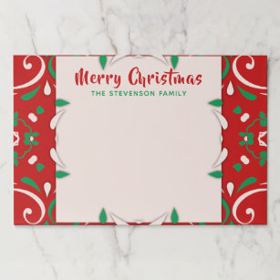 Elegant Red Green White Border Merry Christmas Paper Pad