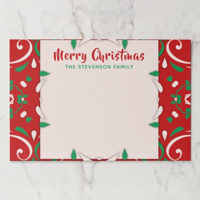 Elegant Red Green White Border Merry Christmas Paper Pad (Front)