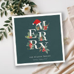 Elegant Red Green White Merry Christmas Foliage Napkins<br><div class="desc">If you need any further customisation please feel free to message me on yellowfebstudio@gmail.com.</div>