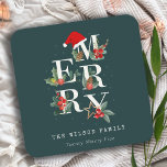 Elegant Red Green White Merry Christmas Foliage Square Paper Coaster<br><div class="desc">If you need any further customisation please feel free to message me on yellowfebstudio@gmail.com.</div>