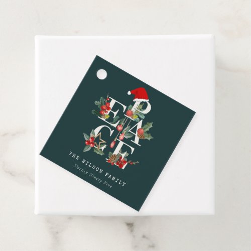 Elegant Red Green White Peace Christmas Foliage Favor Tags