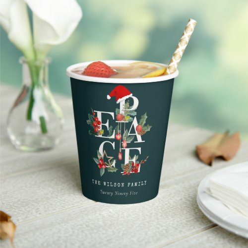 Elegant Red Green White Peace Christmas Foliage Paper Cups