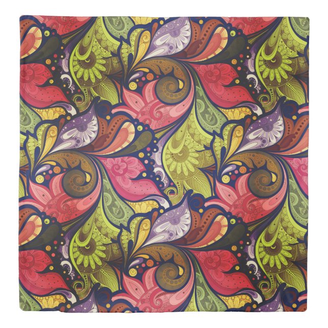 Elegant Red Green Yellow Purple Flowers Duvet Cover (Front)