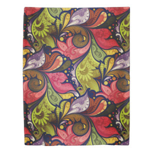 Elegant Red Green Yellow Purple Flowers Duvet Cover