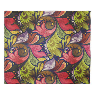 Elegant Red Green Yellow Purple Flowers Duvet Cover