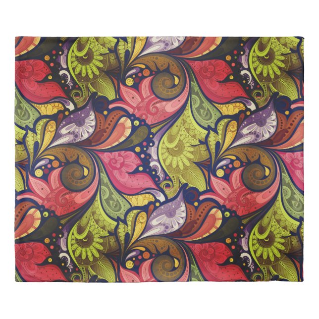 Elegant Red Green Yellow Purple Flowers Duvet Cover (Front)