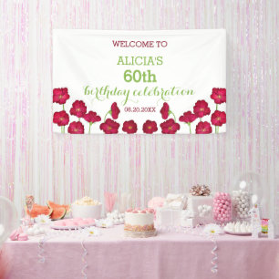 Elegant Red Growing Wildflower Birthday Party Banner