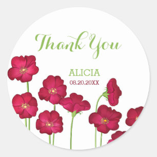 Elegant Red Growing Wildflower Birthday Party Classic Round Sticker
