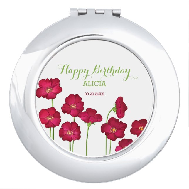 Elegant Red Growing Wildflower Birthday Party Compact Mirror (Front)